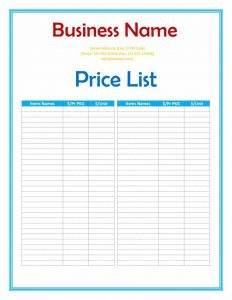 Price List Template