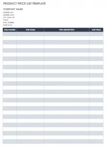 Business Price List Template