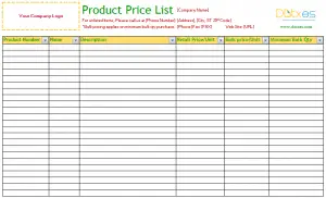 Price List Template