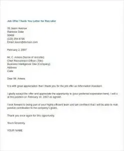 19 Thank You Letter For Job Offer Download Word Pdf