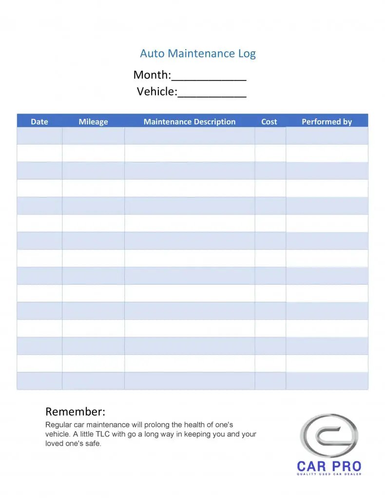 vehicle maintenance log