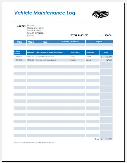 free car maintenance log