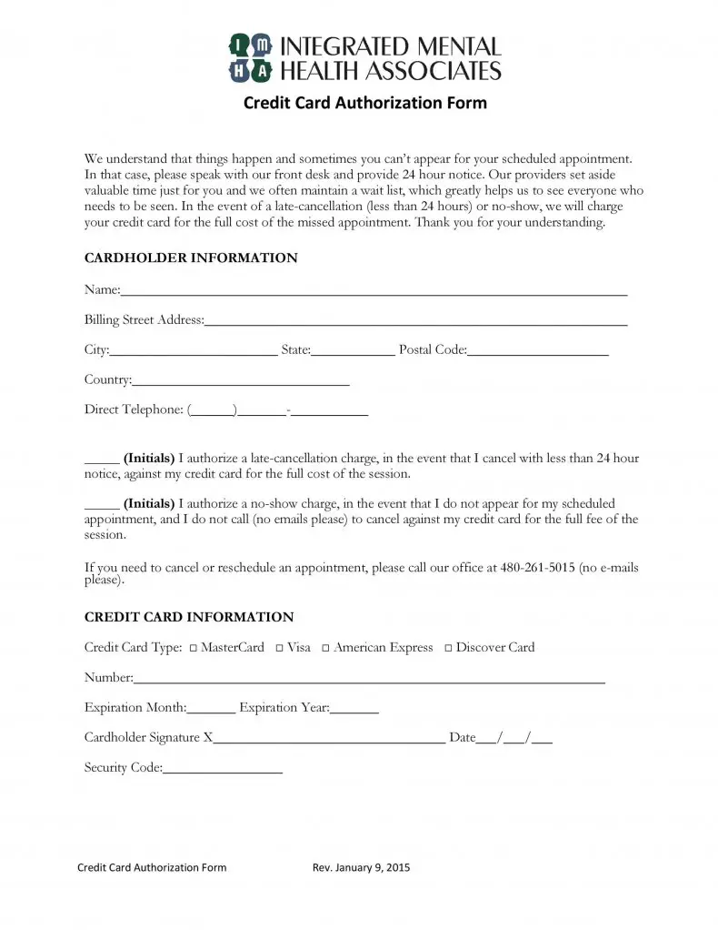 authorization form a credit card