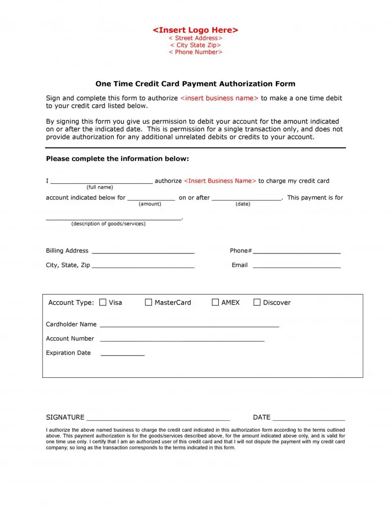 credit card authorization form