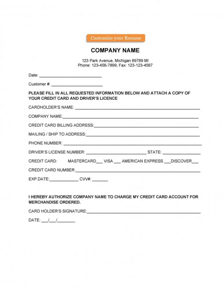 credit card authorization form