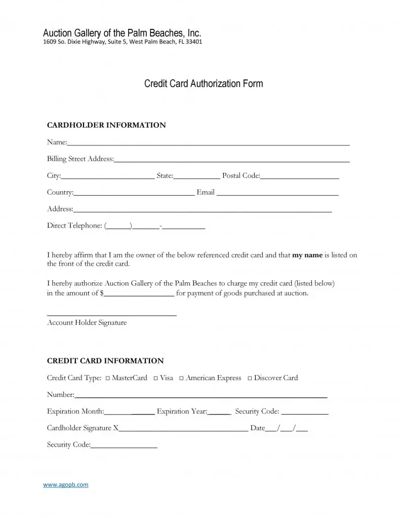 credit card authorization form