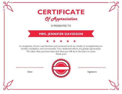 certificate of appreciation