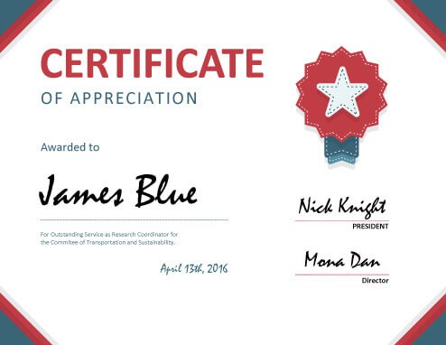 certificate of appreciation