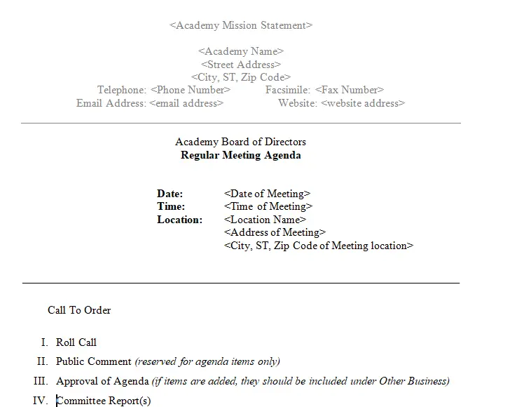 board meeting agenda template