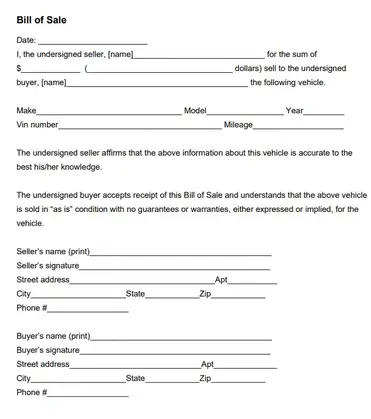 free bill of sale form pdf word templates download 2020