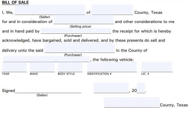 texas auto notarized bill of sale