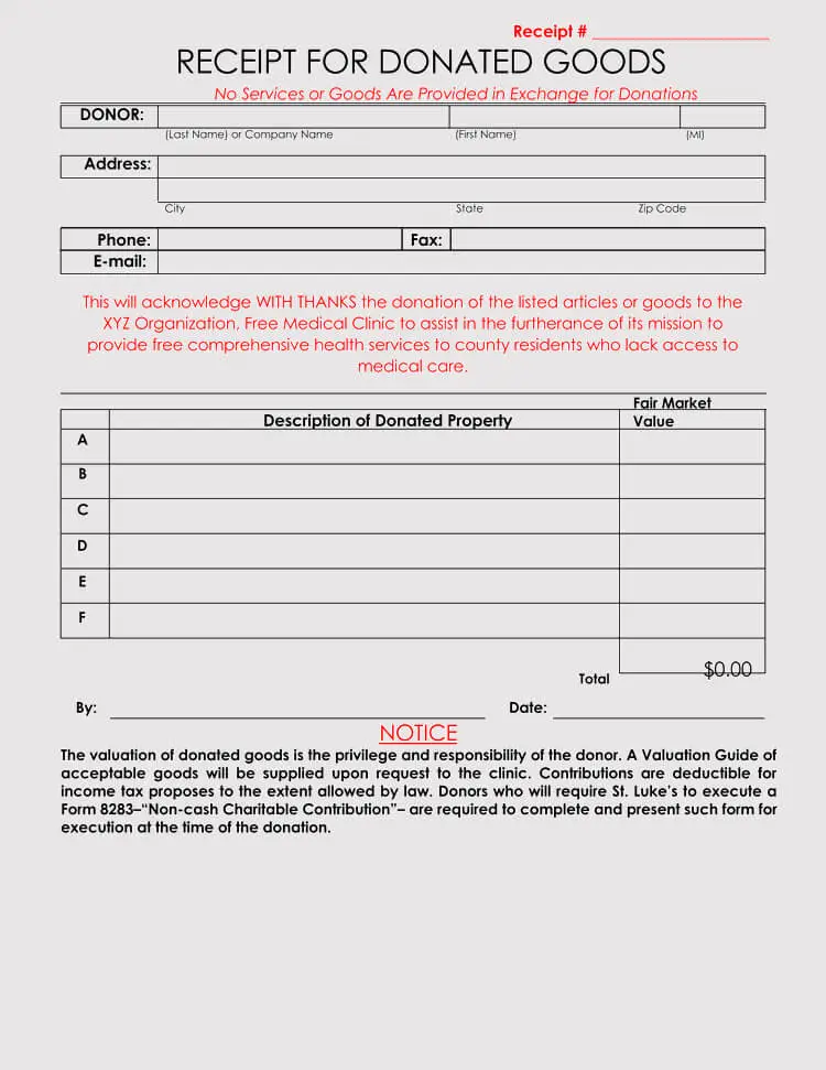 receipt templates non-profit organization