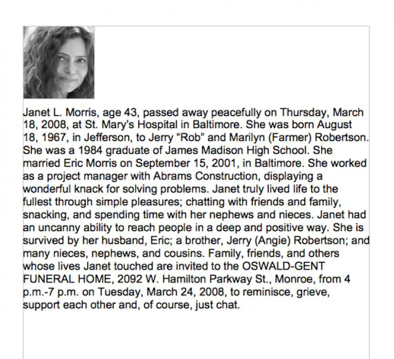 free Obituary template with picture