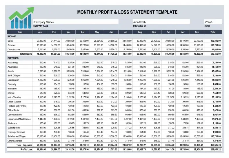 profit and loss template