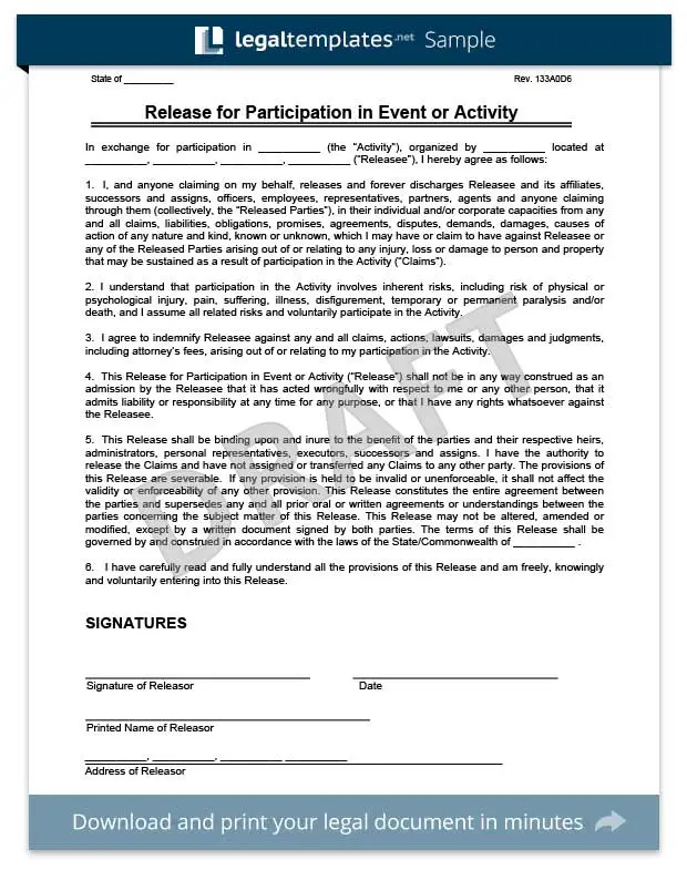 two parties release of liability form