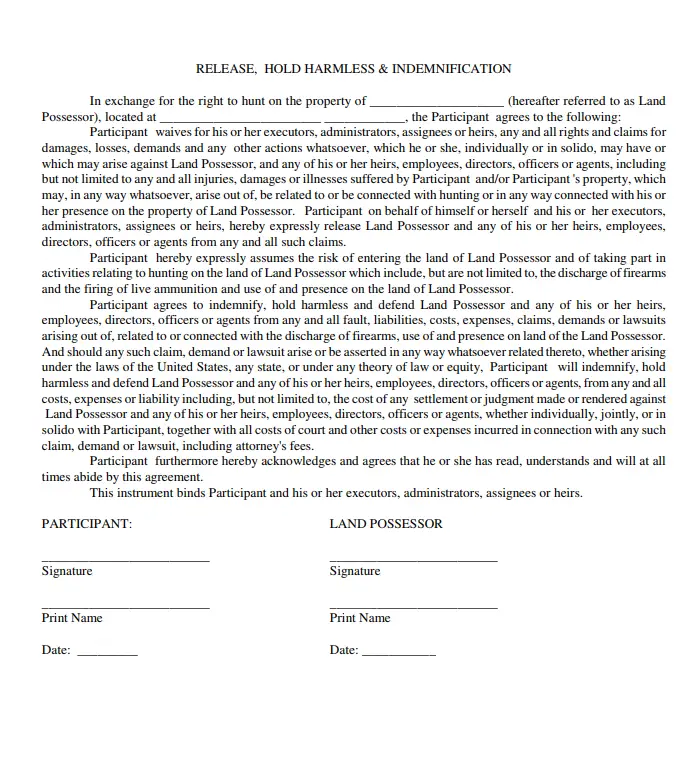 Hunting Liability Waiver Template