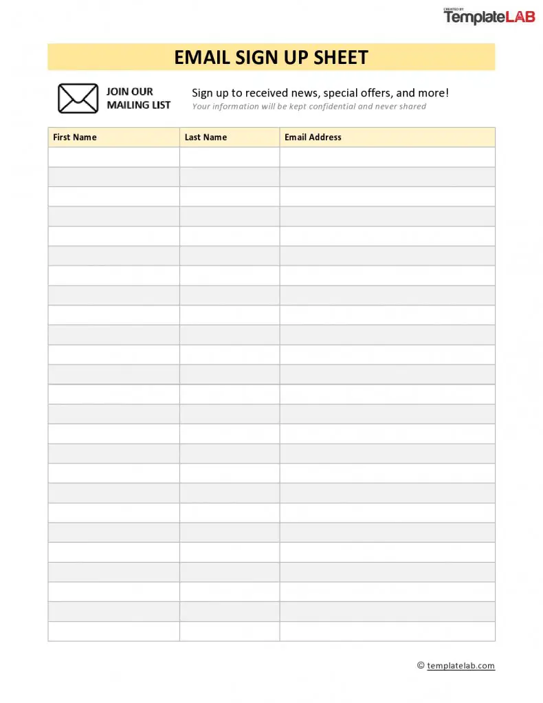 sign up sheet template