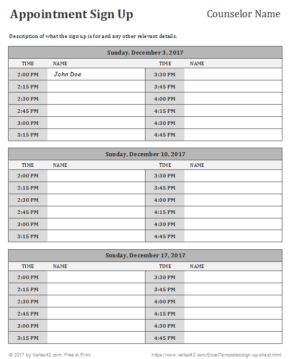 sign up sheets