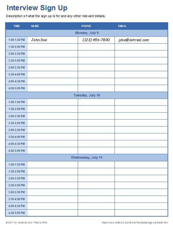 sign up sheets