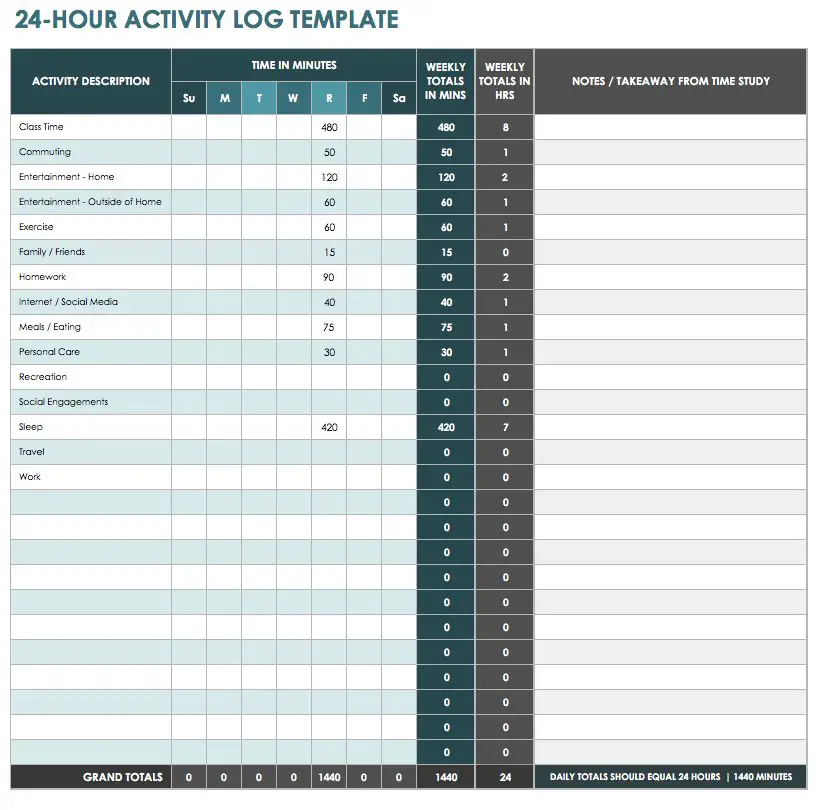 time log template