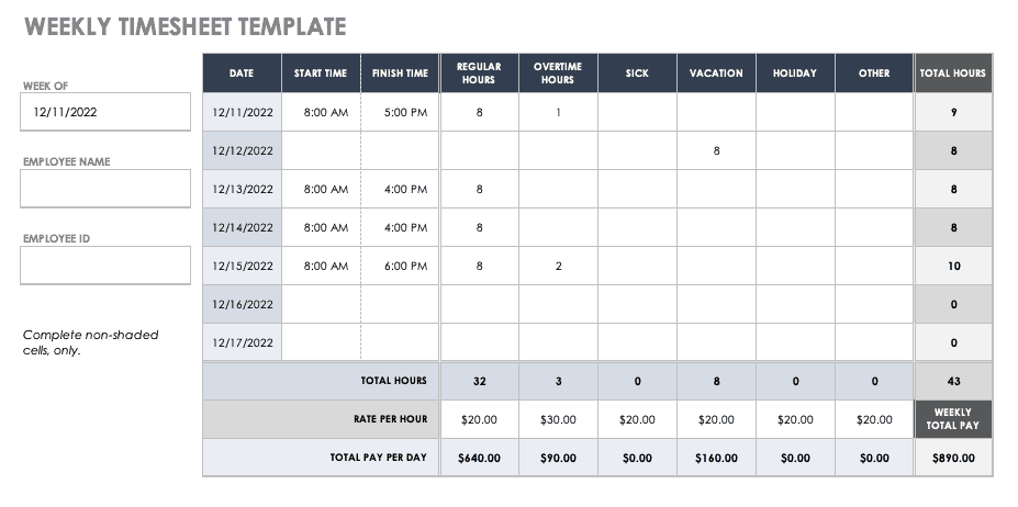 time log template for time tracking word hours