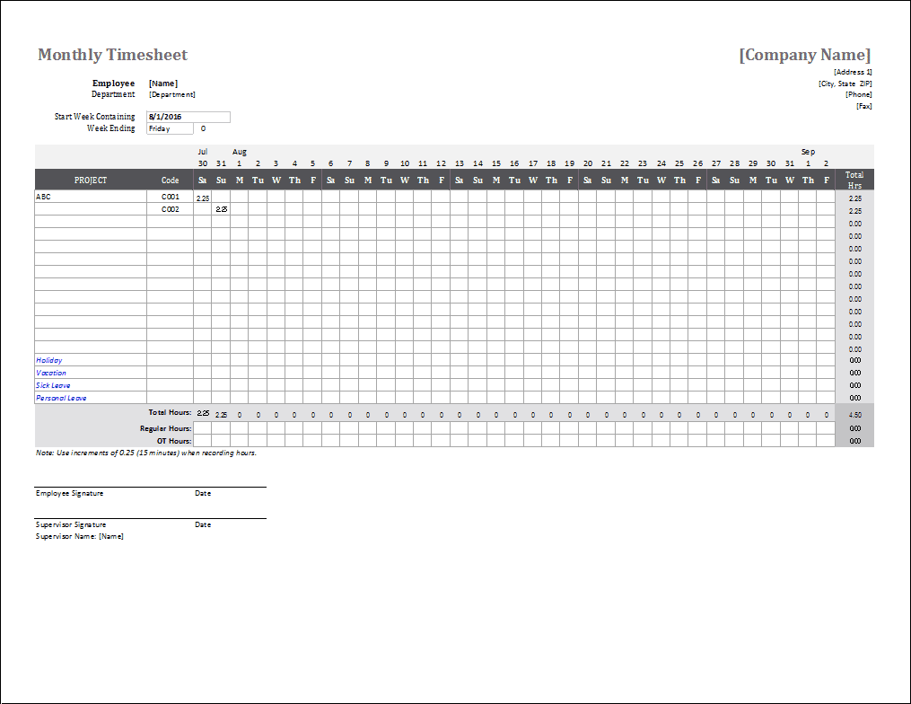 time log template for time tracking word