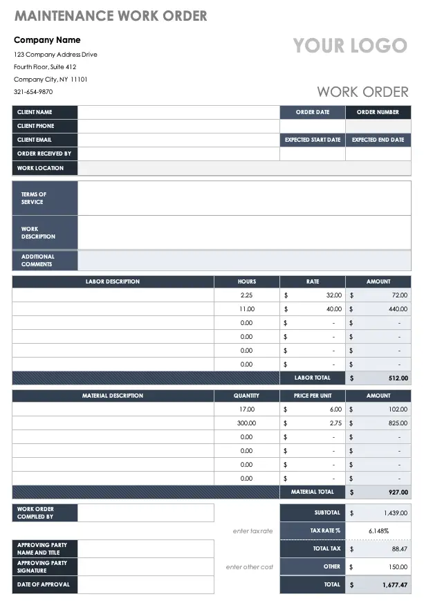 maintenance Work Order Template