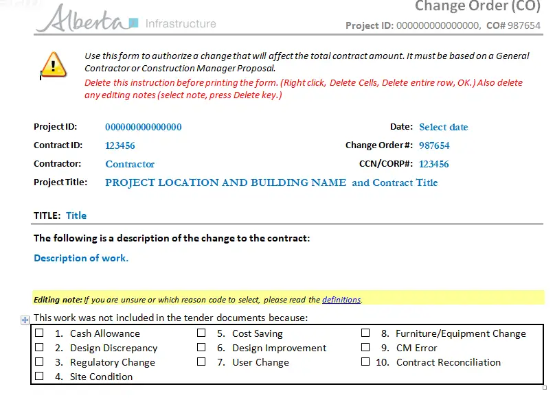 construction change order template