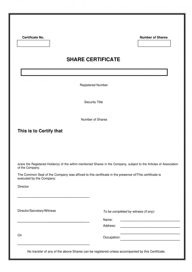 free stock certificate template