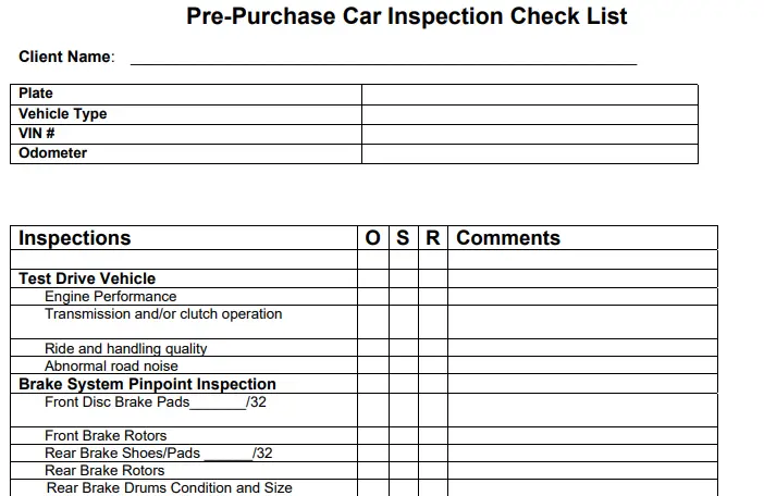 vehicle inspection form