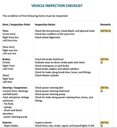 vehicle inspection report