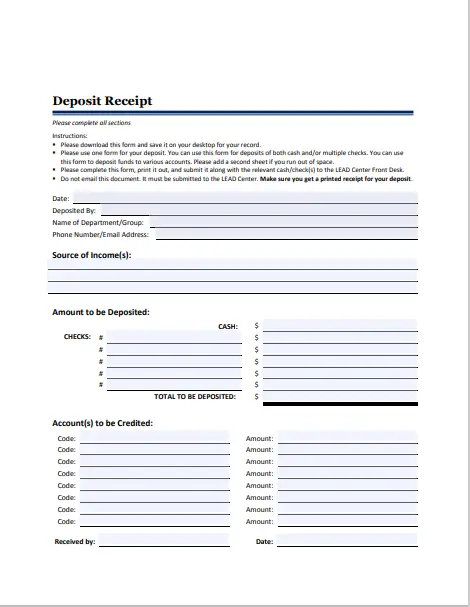 deposit slip templates