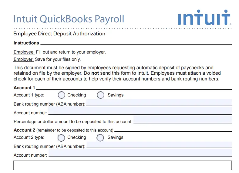 Quickbooks Direct Deposit Form