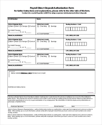 payroll direct deposit form