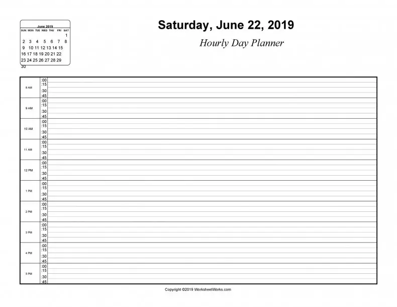 hourly schedule template