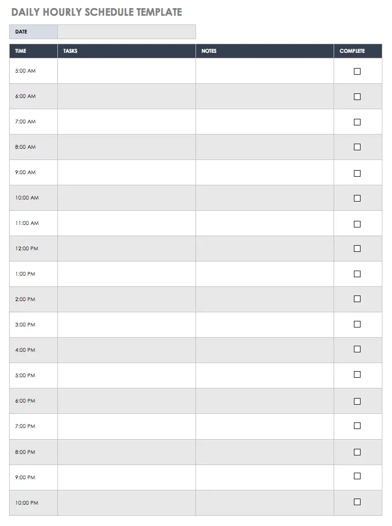 hourly schedule template