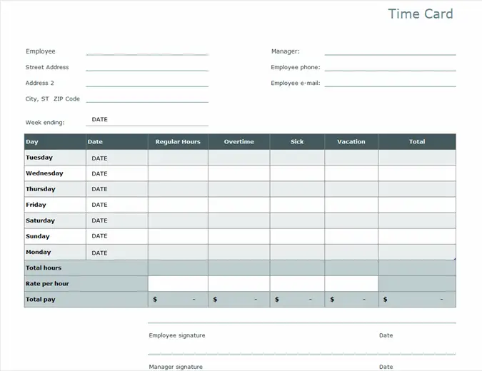 time card template