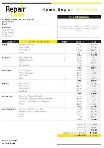 roofing estimate pdf