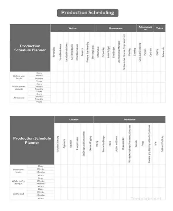 production schedule template