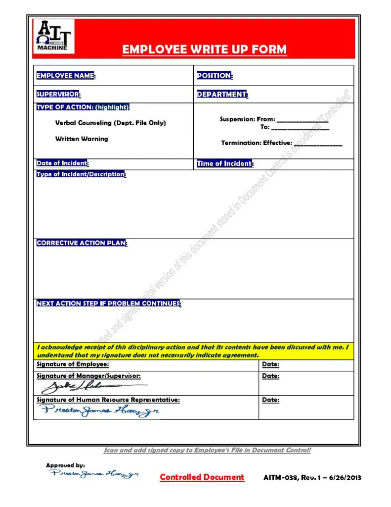 13 employee write up form template download word pdf doc