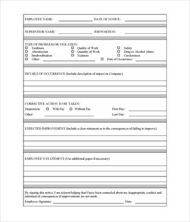 13 employee write up form template download word pdf doc