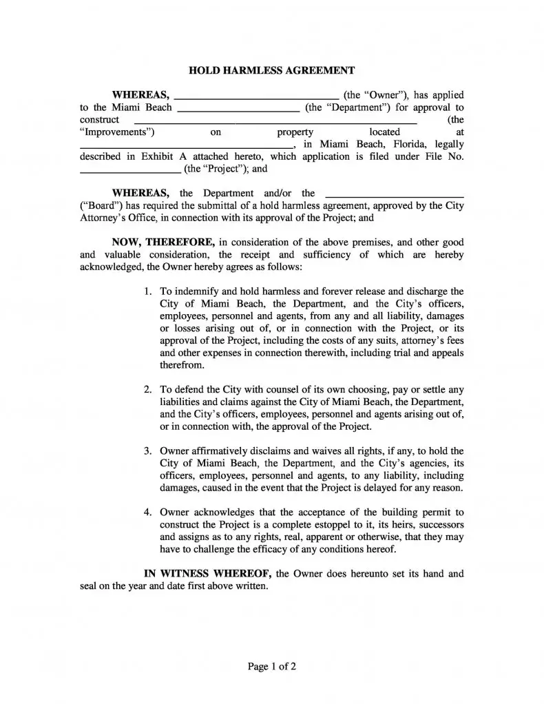 11 FREE Hold Harmless Agreement Template Word PDF DOC 