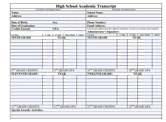 13 Homeschool High School Transcript Template Word Pdf