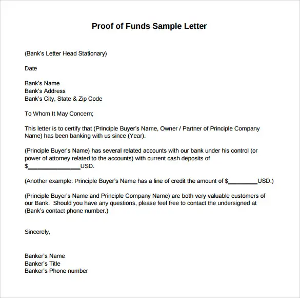 proof of funds letter