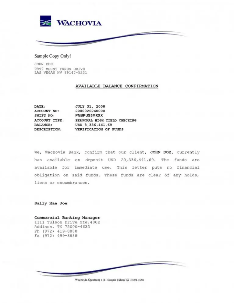 Proof Of Funds Letter Template