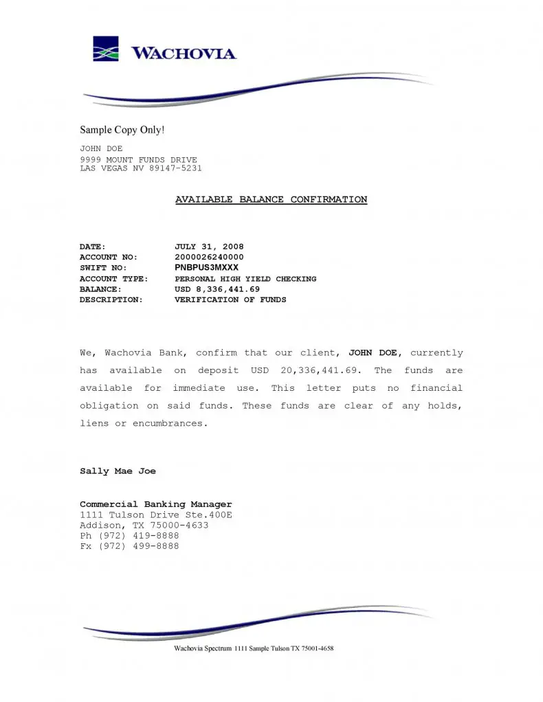 official bank statement funds letter templates