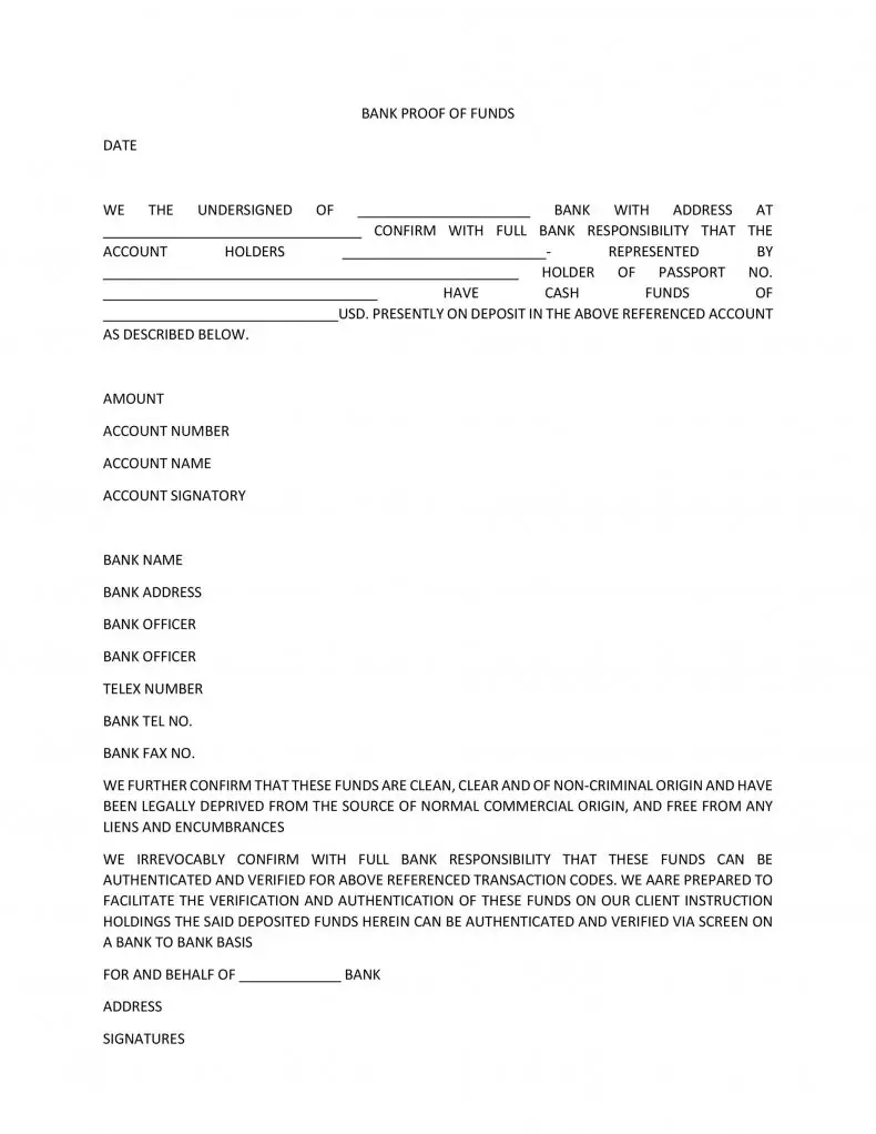 9+ Proof of Funds Letter Template Download [Word, PDF]