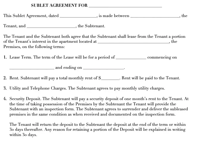 Sublease Agreement Template