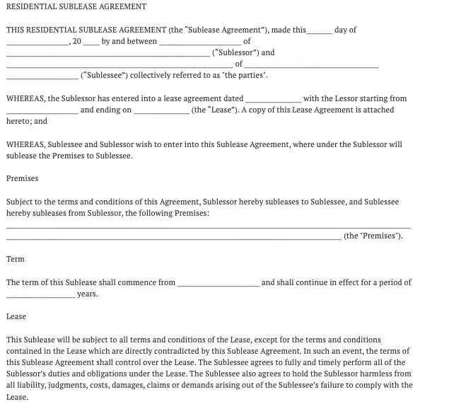 Sublease Agreement Template