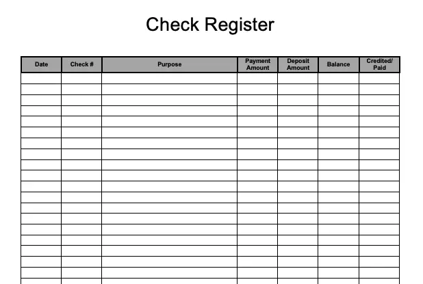 Check Register Template